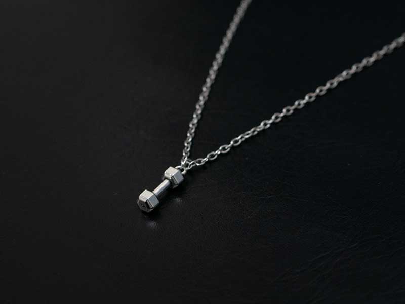 Silver Stainless Steel Mini Dumbbell Necklace.