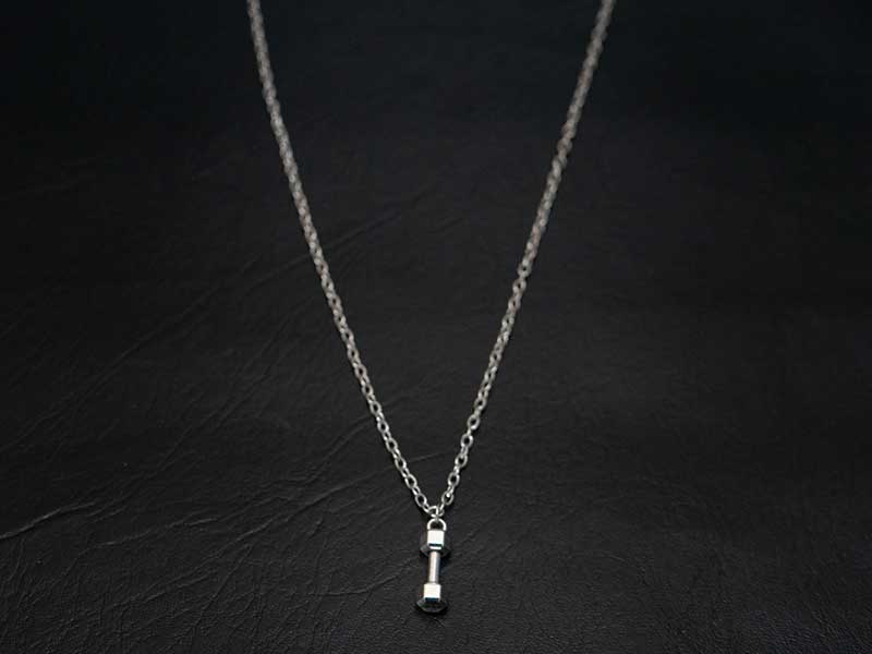 Silver Stainless Steel Mini Dumbbell Necklace.